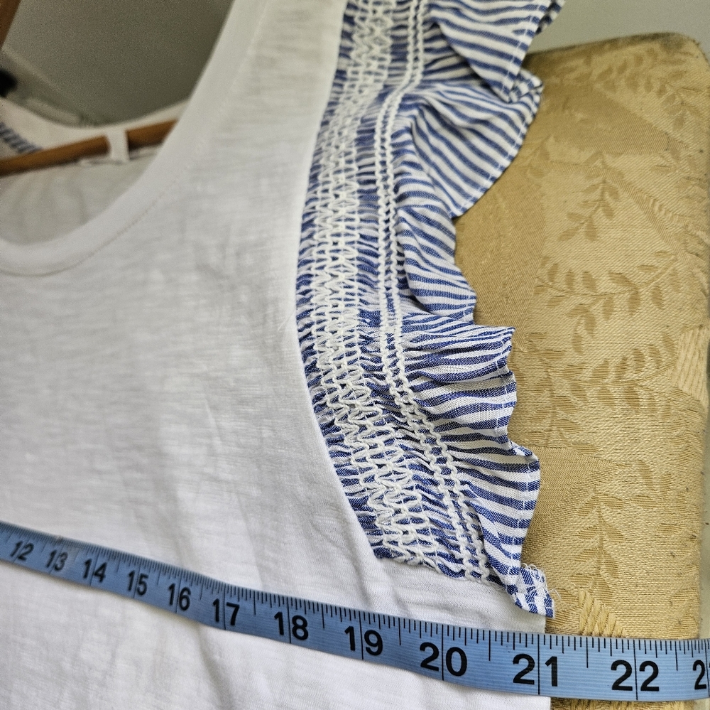 Jane+Delancey Flutter Ruffle Top Short Sleeve Elevater White and Blue - Picture 7 of 11
